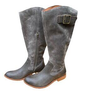 Kork Ease Women Dark Gray Suede Leather Tall Riding Boots Buckle Zipper Size 7.5